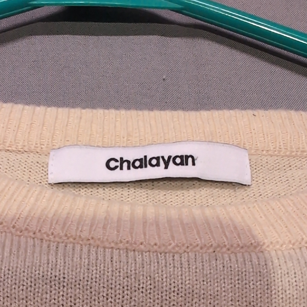 Chalayan Womens Colorblock Knit‎ Sweater Beige Cream Long Sleeve Crew Neck - Picture 2 of 5
